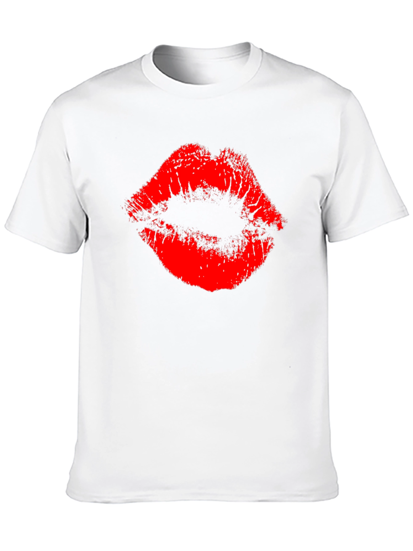 Red Lips Print Black T-Shirt
