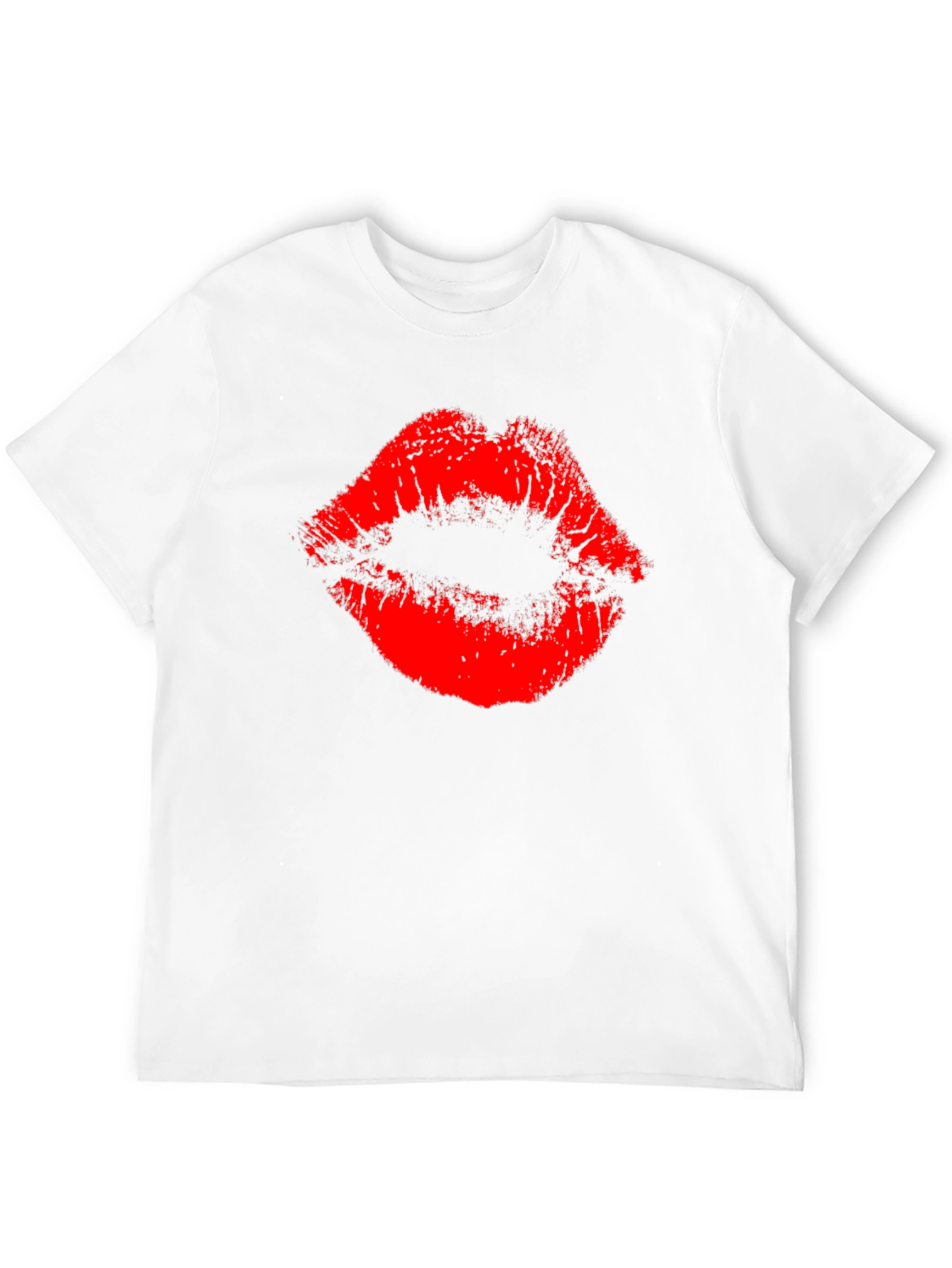 Red Lips Print Black T-Shirt