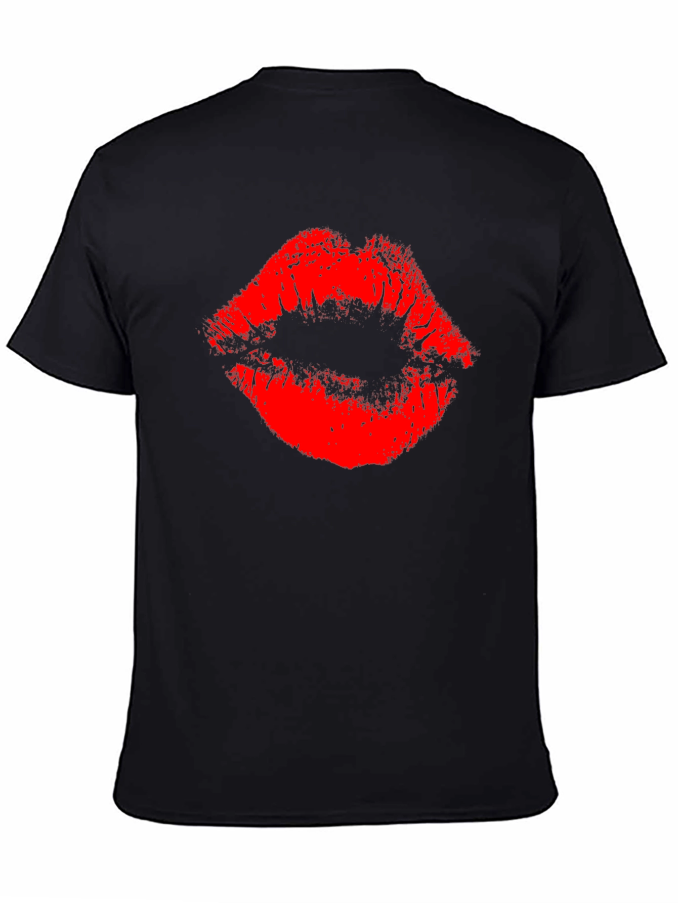 Red Lips Print Black T-Shirt