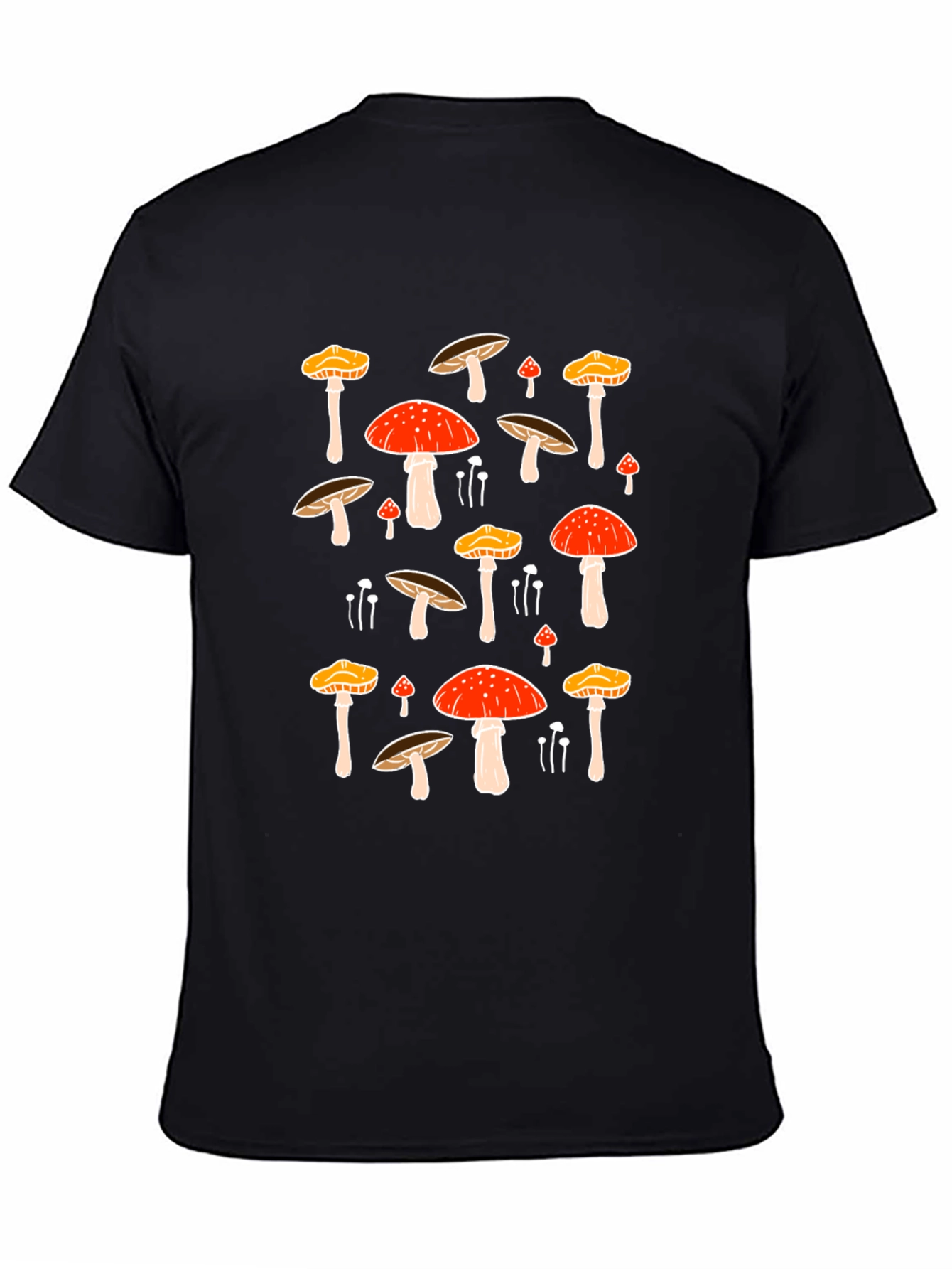 Mushroom Print Black Tee - Funky Nature T-Shirt