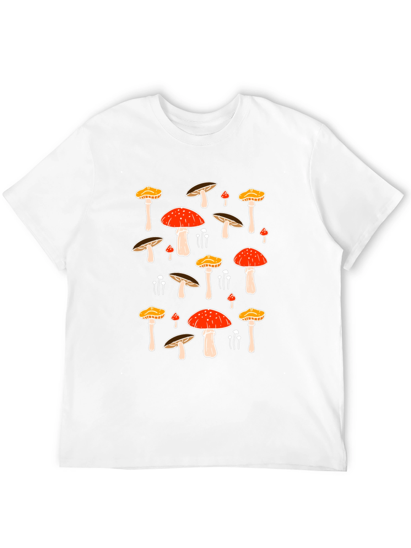 Mushroom Print Black Tee - Funky Nature T-Shirt