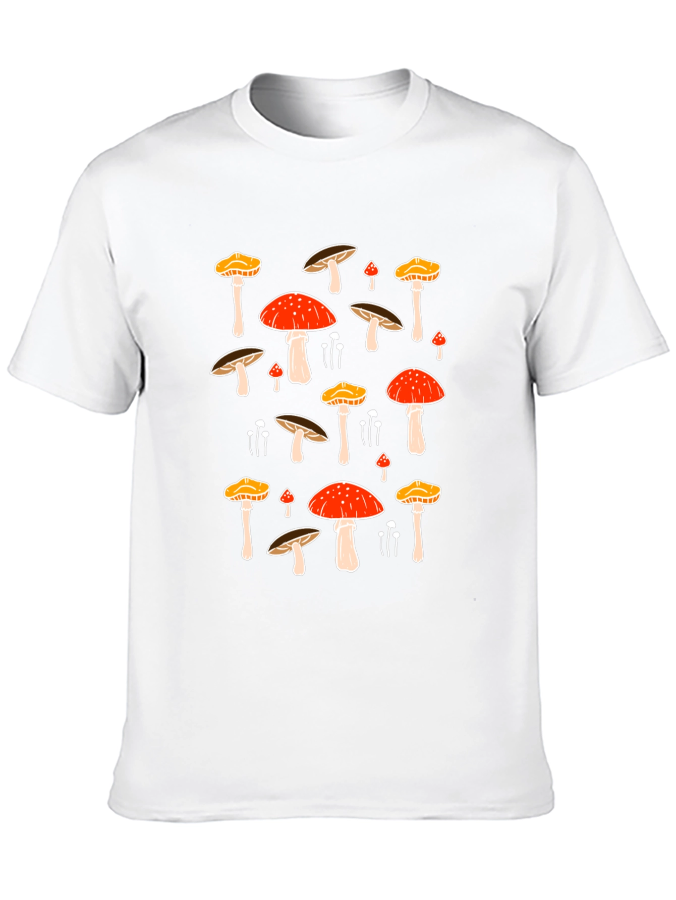 Mushroom Print Black Tee - Funky Nature T-Shirt