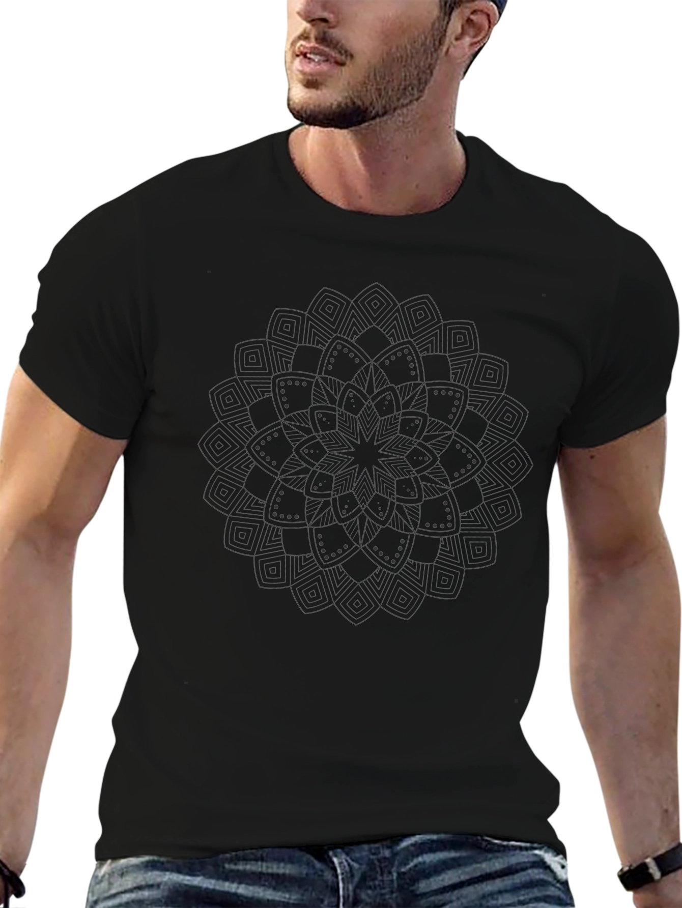 Mens Black Mandala Graphic Tee - Stylish Casual Wear