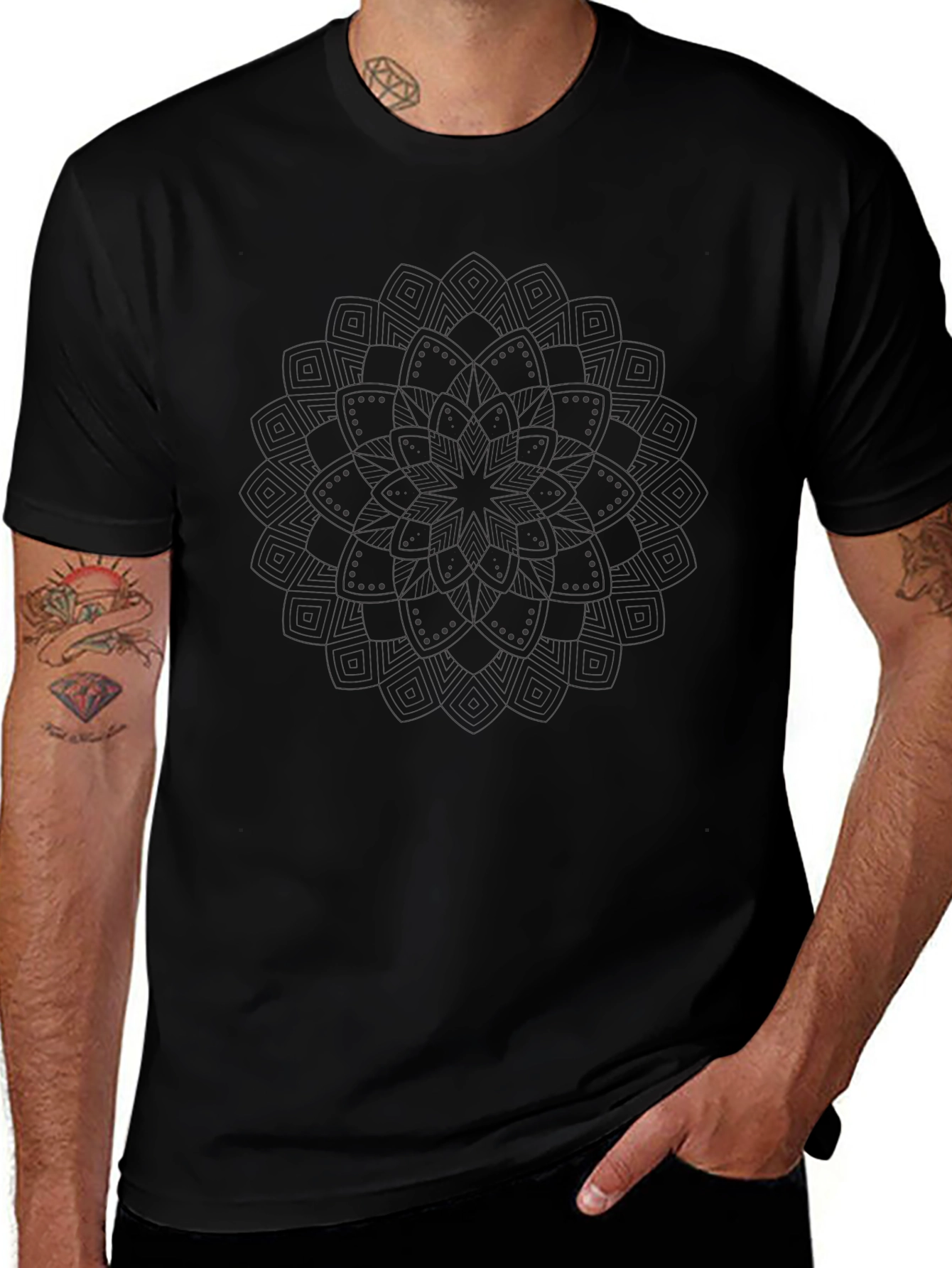 Mens Black Mandala Graphic Tee - Stylish Casual Wear