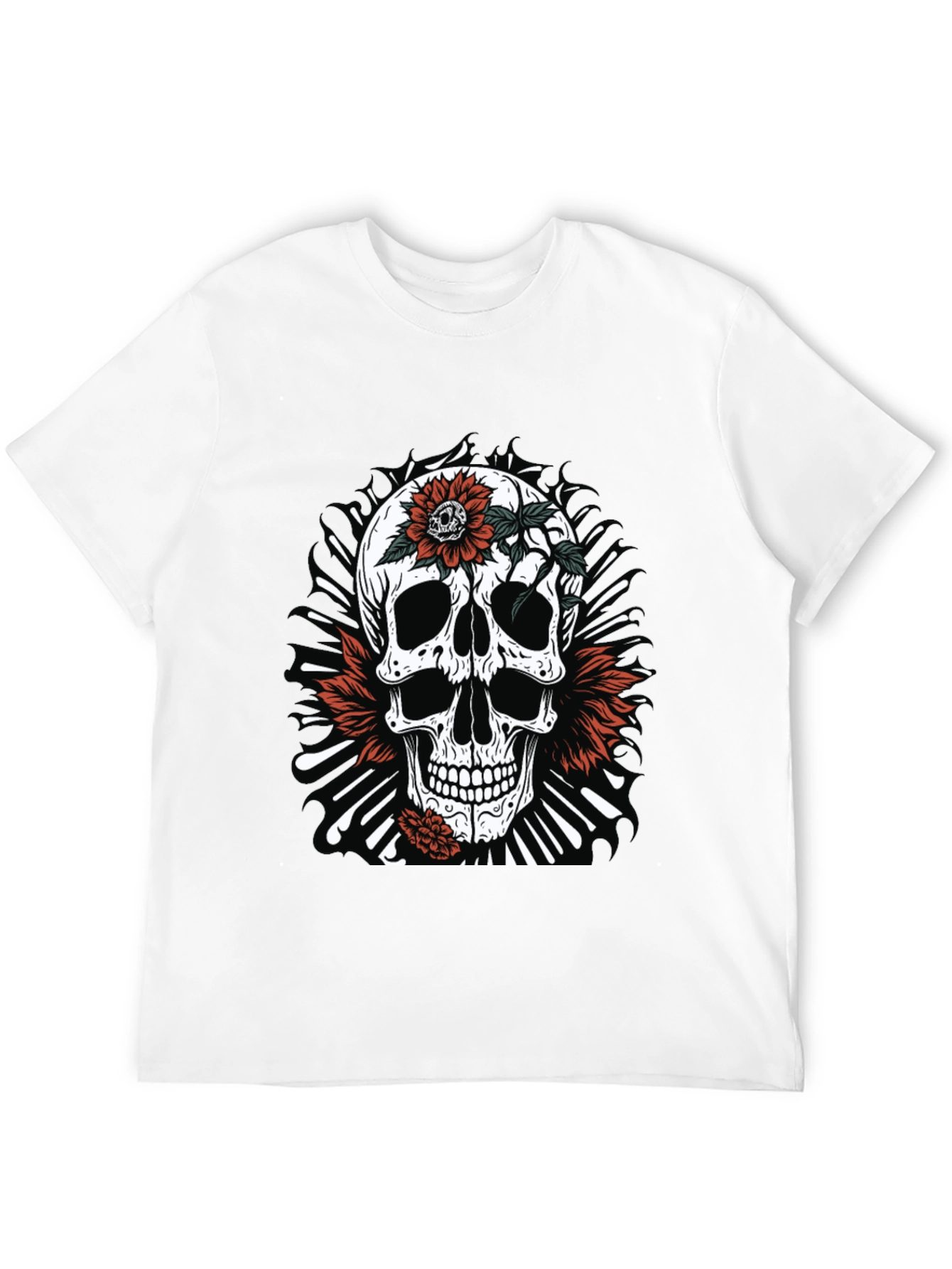 Skull & Flowers Graphic Tee - Edgy Style