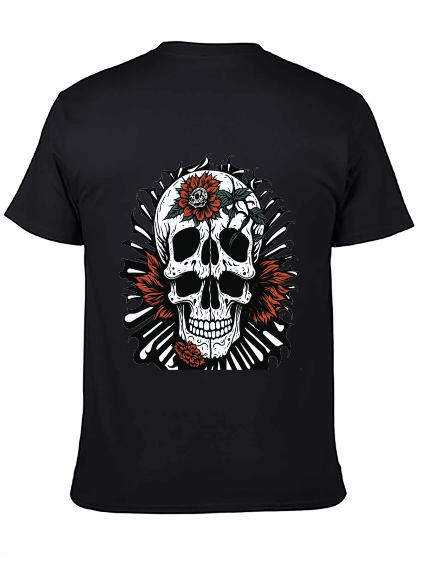 Skull & Flowers Graphic Tee - Edgy Style