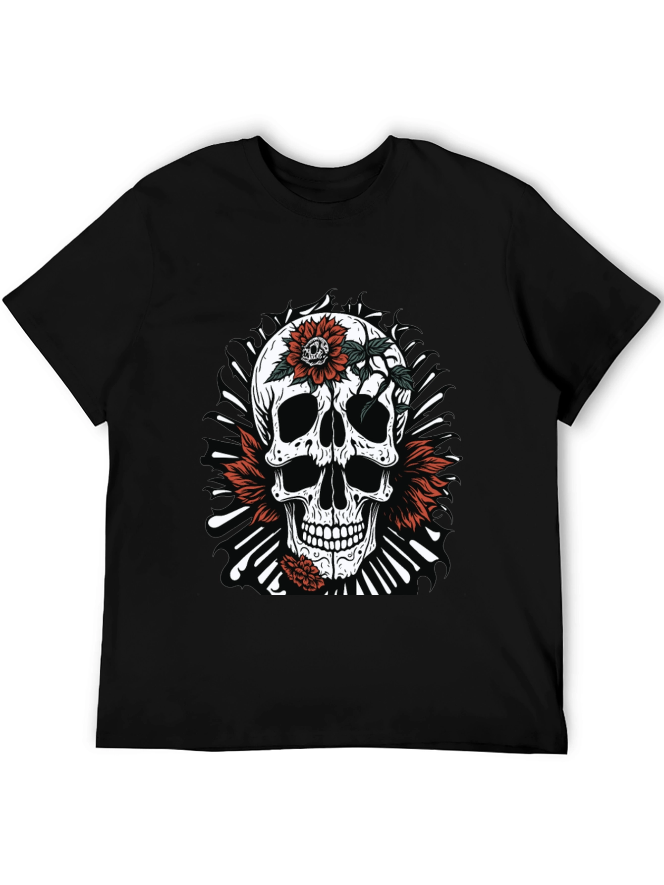 Skull & Flowers Graphic Tee - Edgy Style