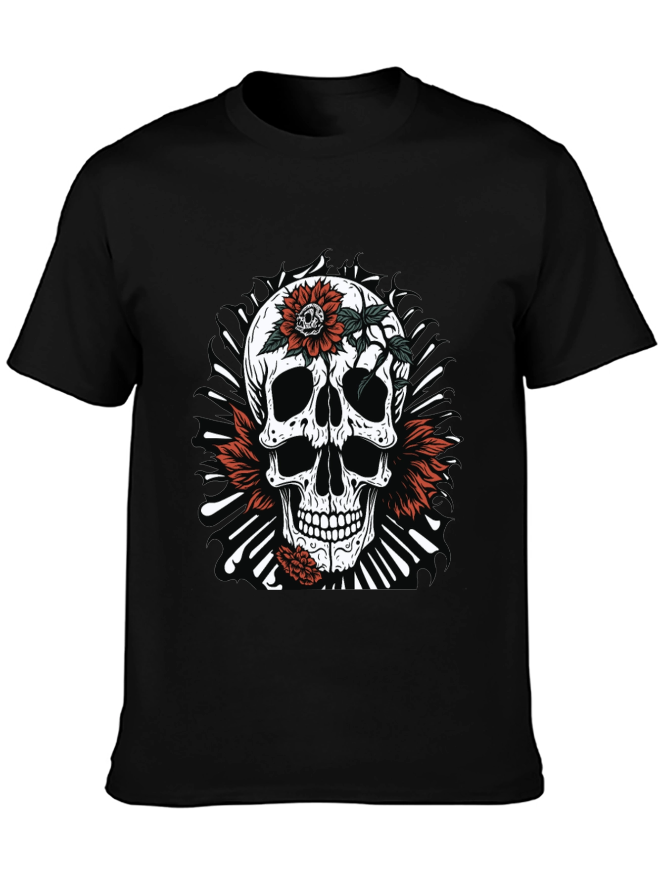 Skull & Flowers Graphic Tee - Edgy Style