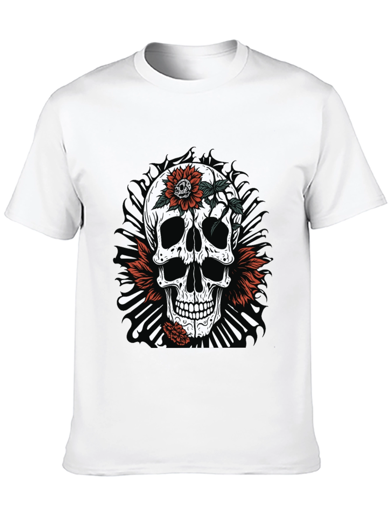 Skull & Flowers Graphic Tee - Edgy Style