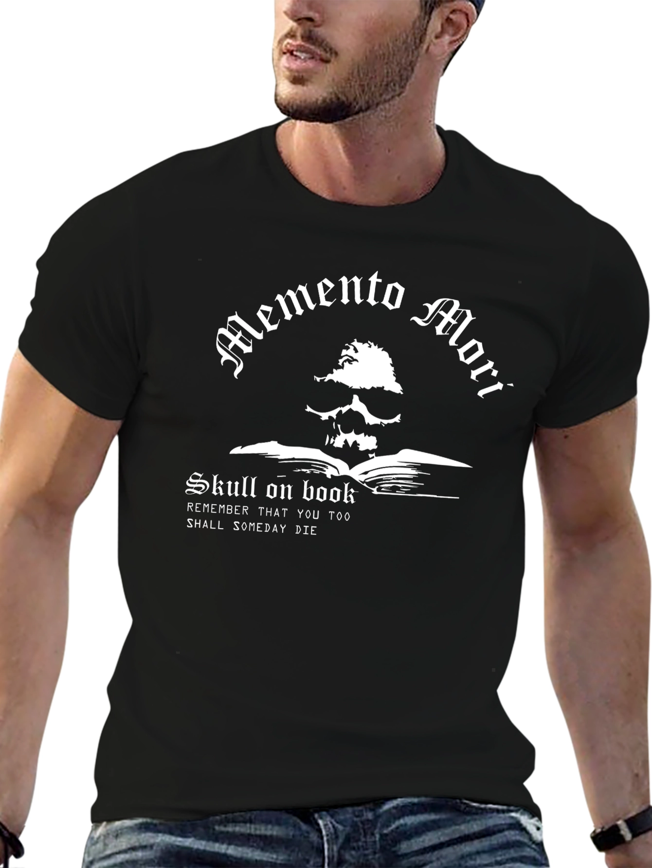 Memento Mori Skull on Book Graphic T-Shirt