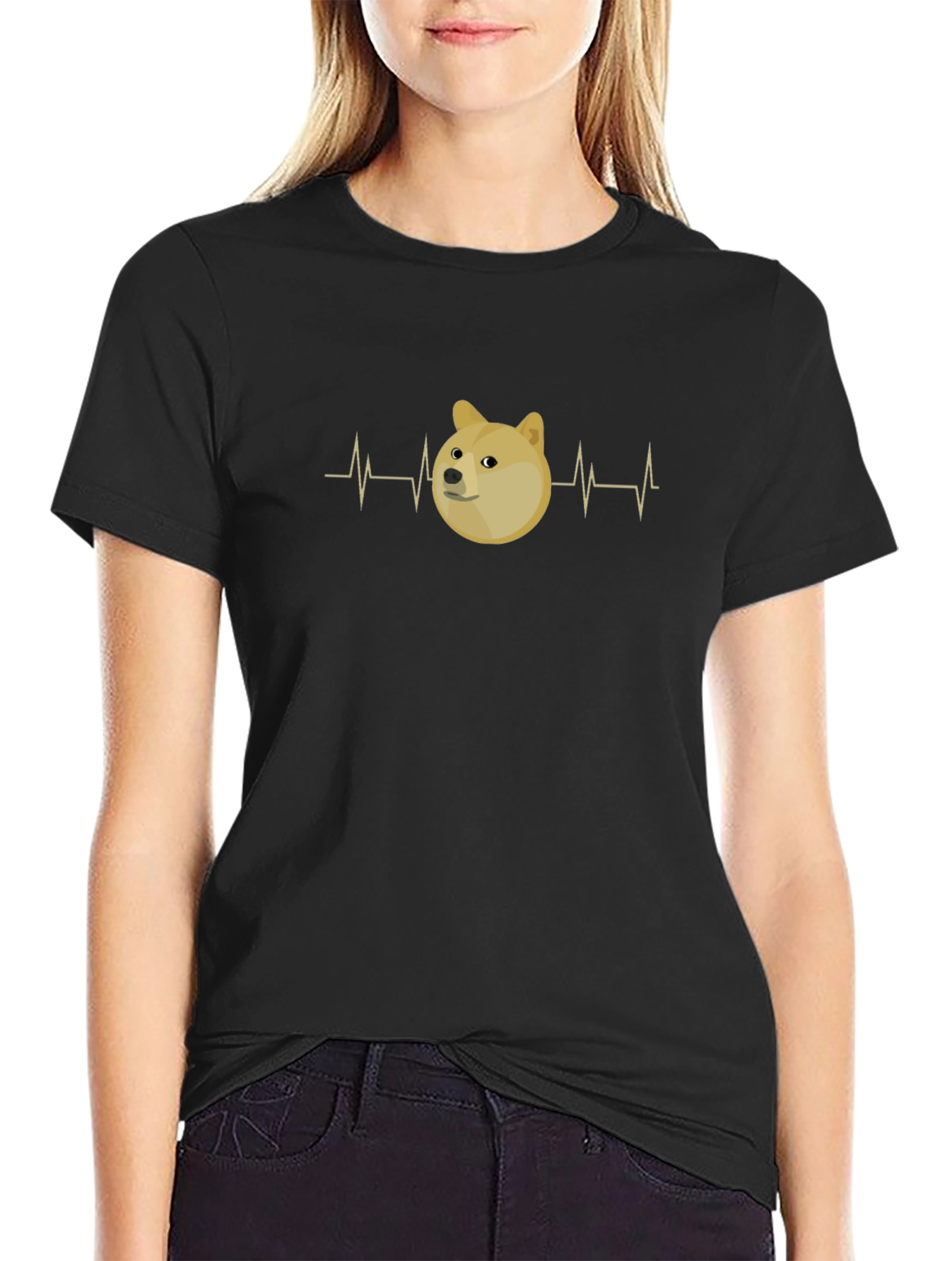 Doge Heartbeat T-Shirt - Black Cotton Tee