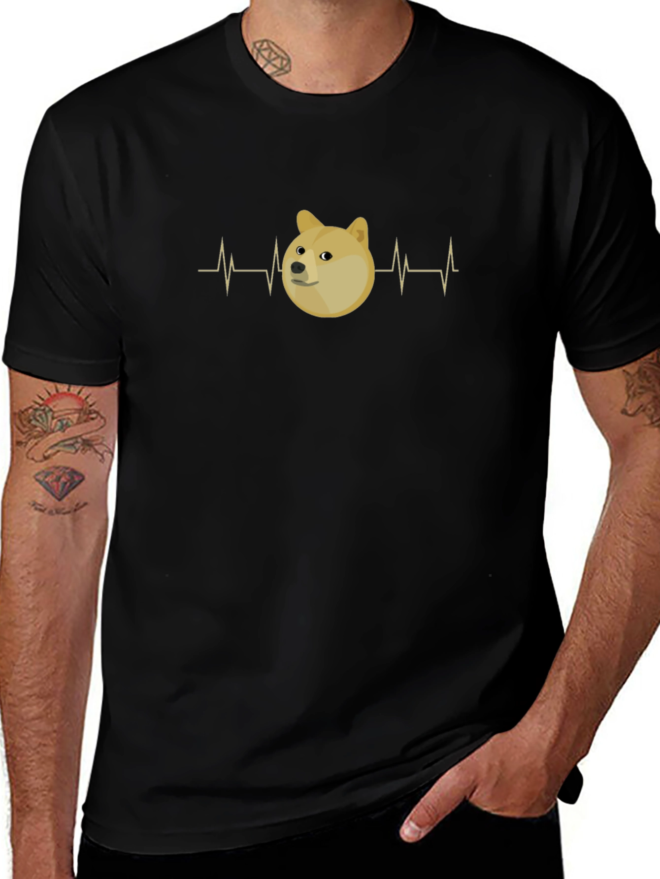 Doge Heartbeat T-Shirt - Black Cotton Tee
