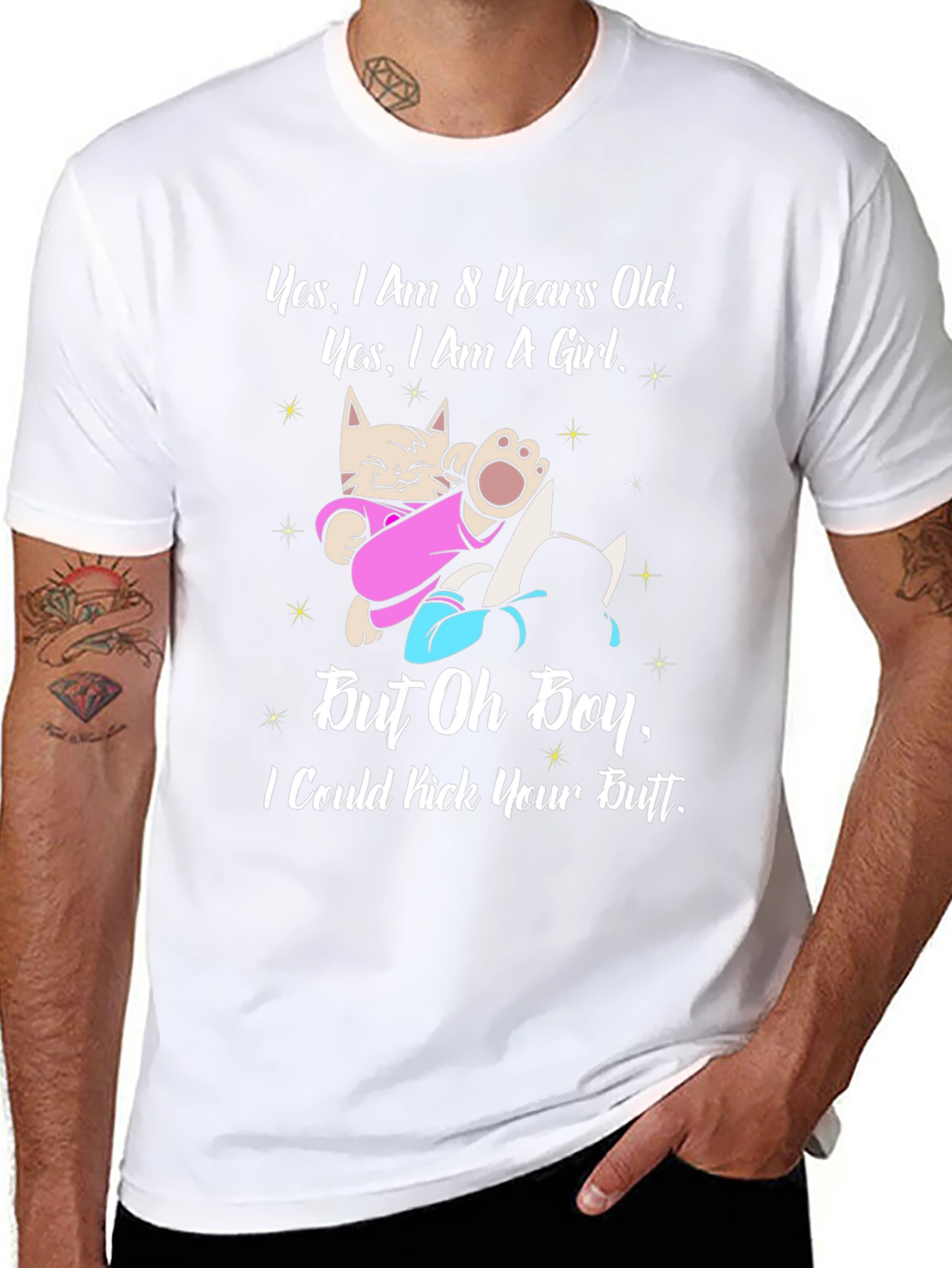8 Years Old Girl Funny Cat T-Shirt