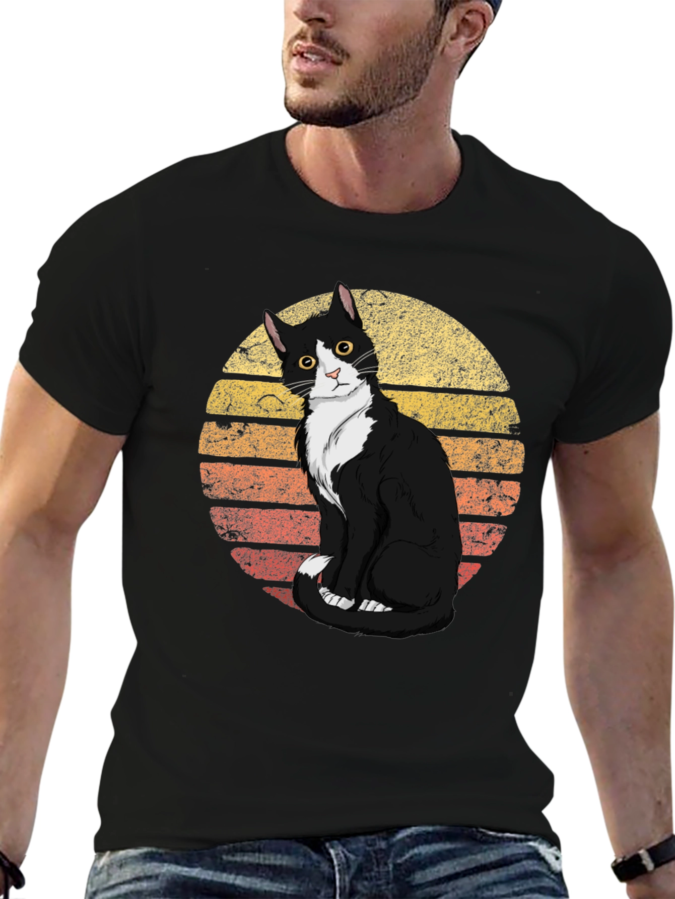 Retro Cat Graphic Tee - Black