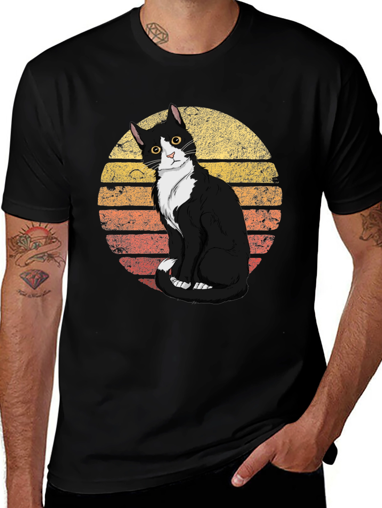 Retro Cat Graphic Tee - Black