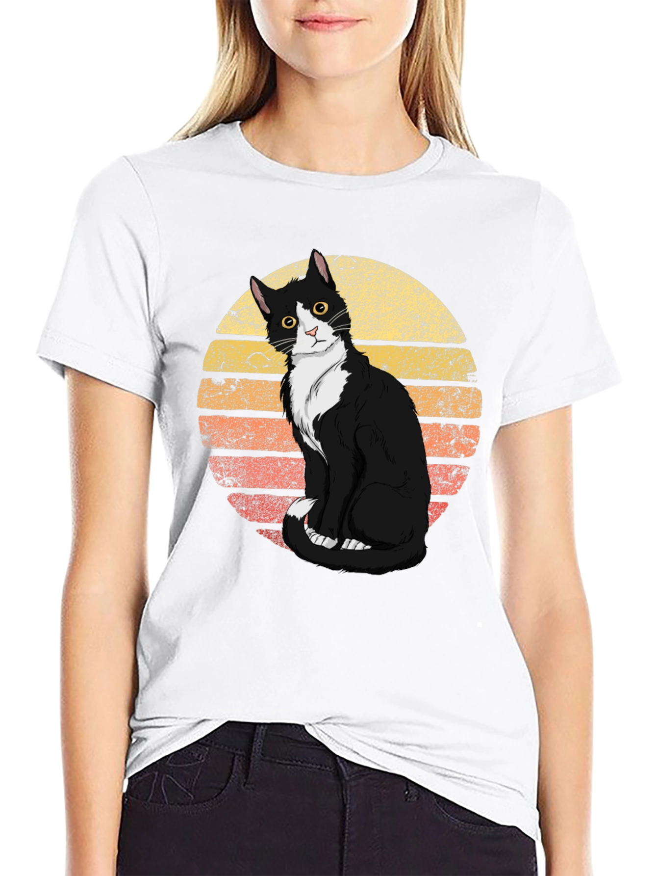 Retro Cat Graphic Tee - Black