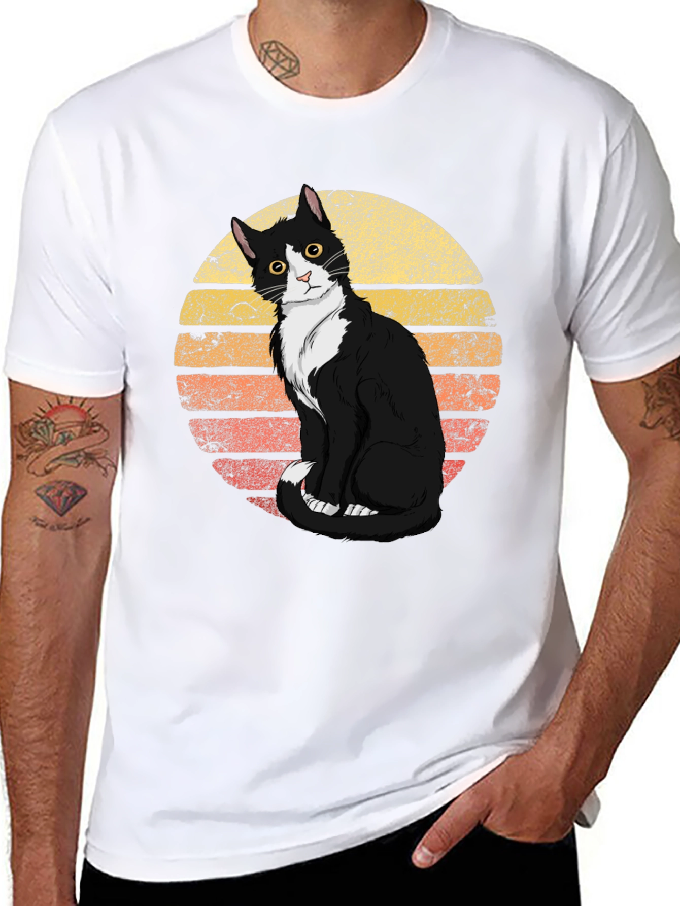 Retro Cat Graphic Tee - Black