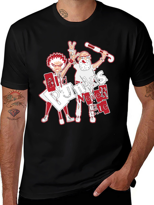 Old Punks Never Die Graphic Tee - Black Cotton Blend