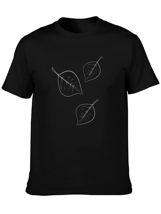 Minimalist Leaf Design Black T-Shirt