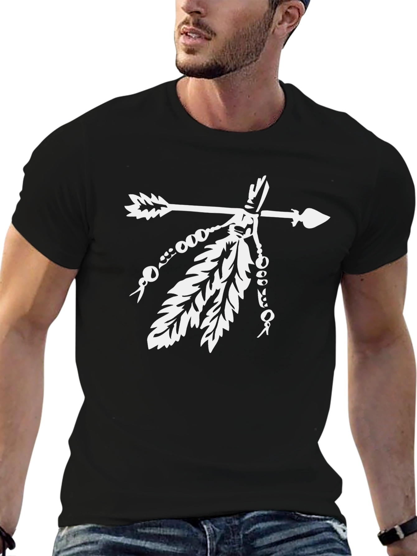 Native American Arrow & Feathers Black T-Shirt