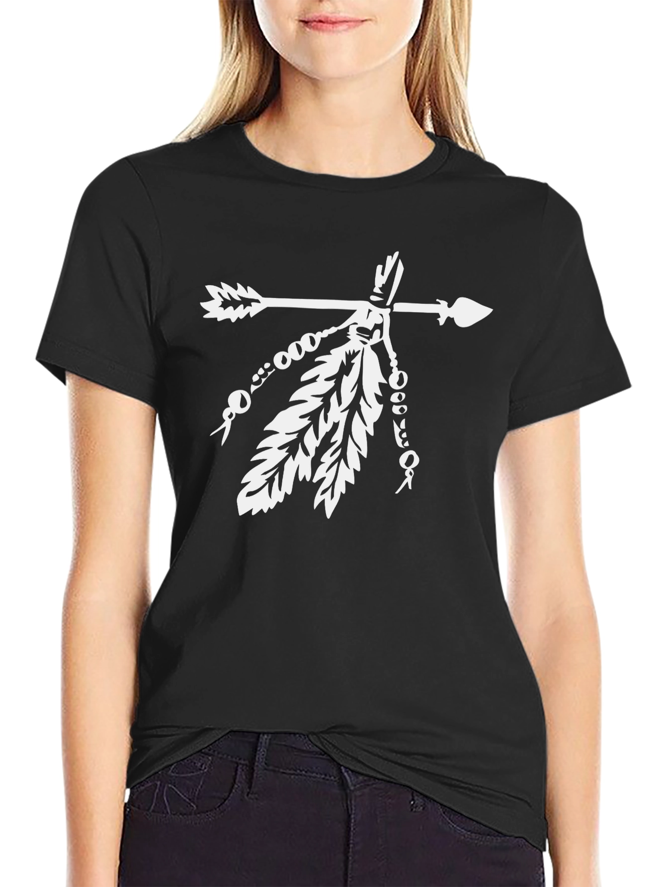 Native American Arrow & Feathers Black T-Shirt