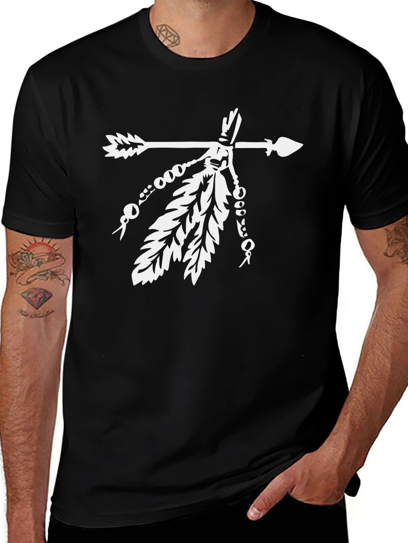 Native American Arrow & Feathers Black T-Shirt