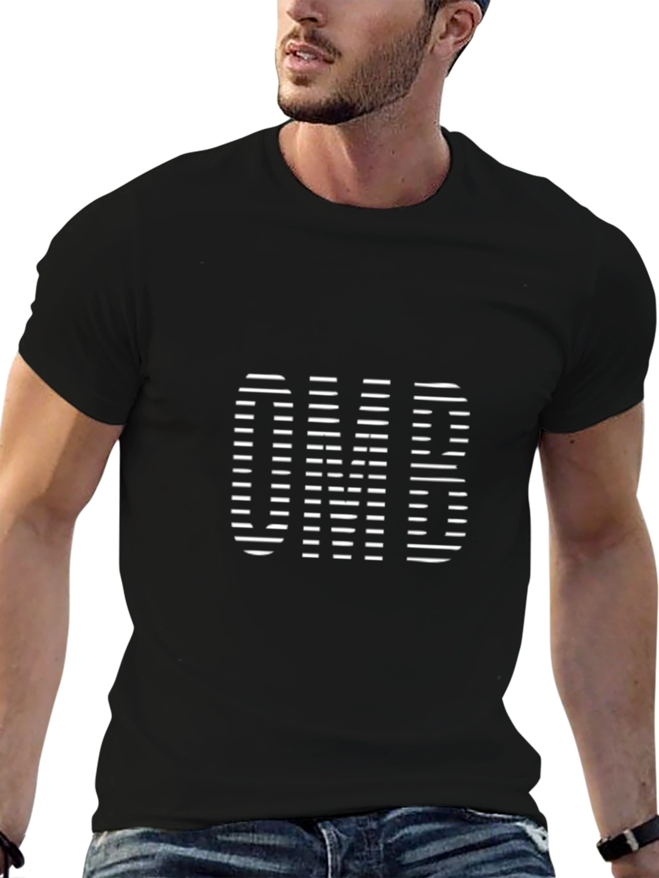 OMB Striped Graphic Tee - Mens Black Cotton T-Shirt