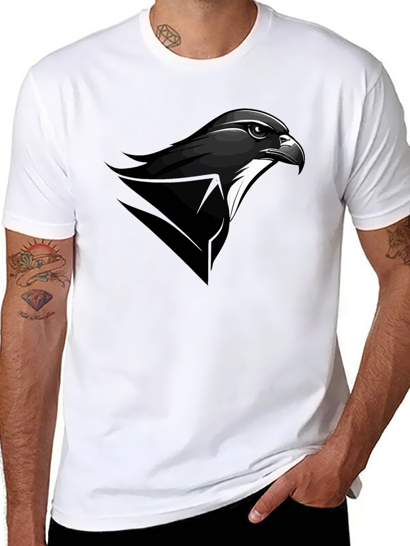 Mens Black T-Shirt with Falcon Graphic Tee