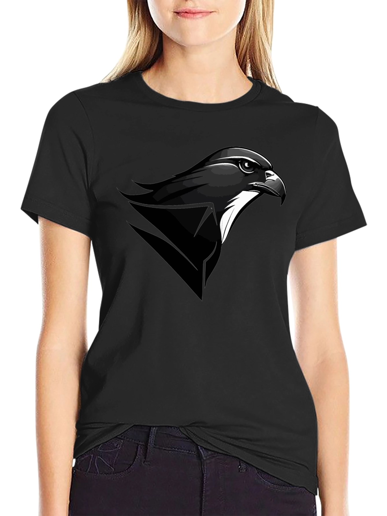 Mens Black T-Shirt with Falcon Graphic Tee