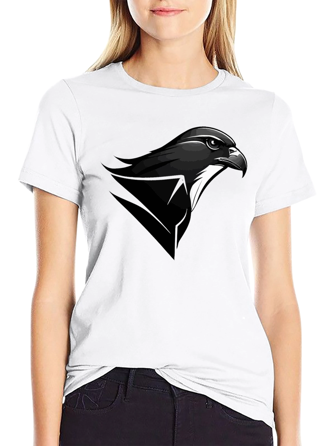 Mens Black T-Shirt with Falcon Graphic Tee