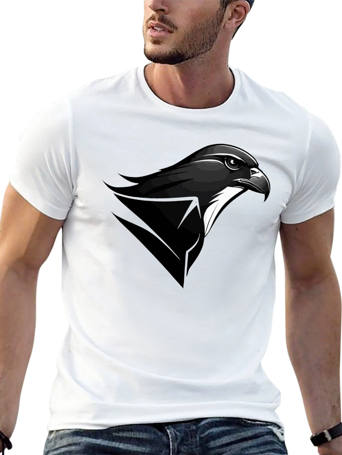 Mens Black T-Shirt with Falcon Graphic Tee