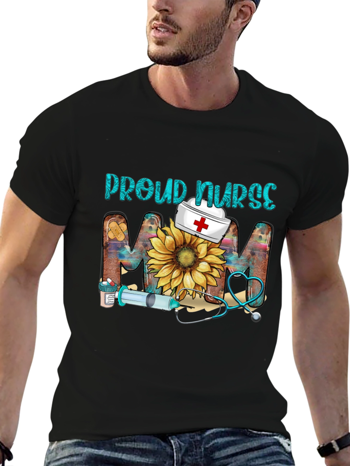 Proud Nurse Mom T-Shirt - Floral Design