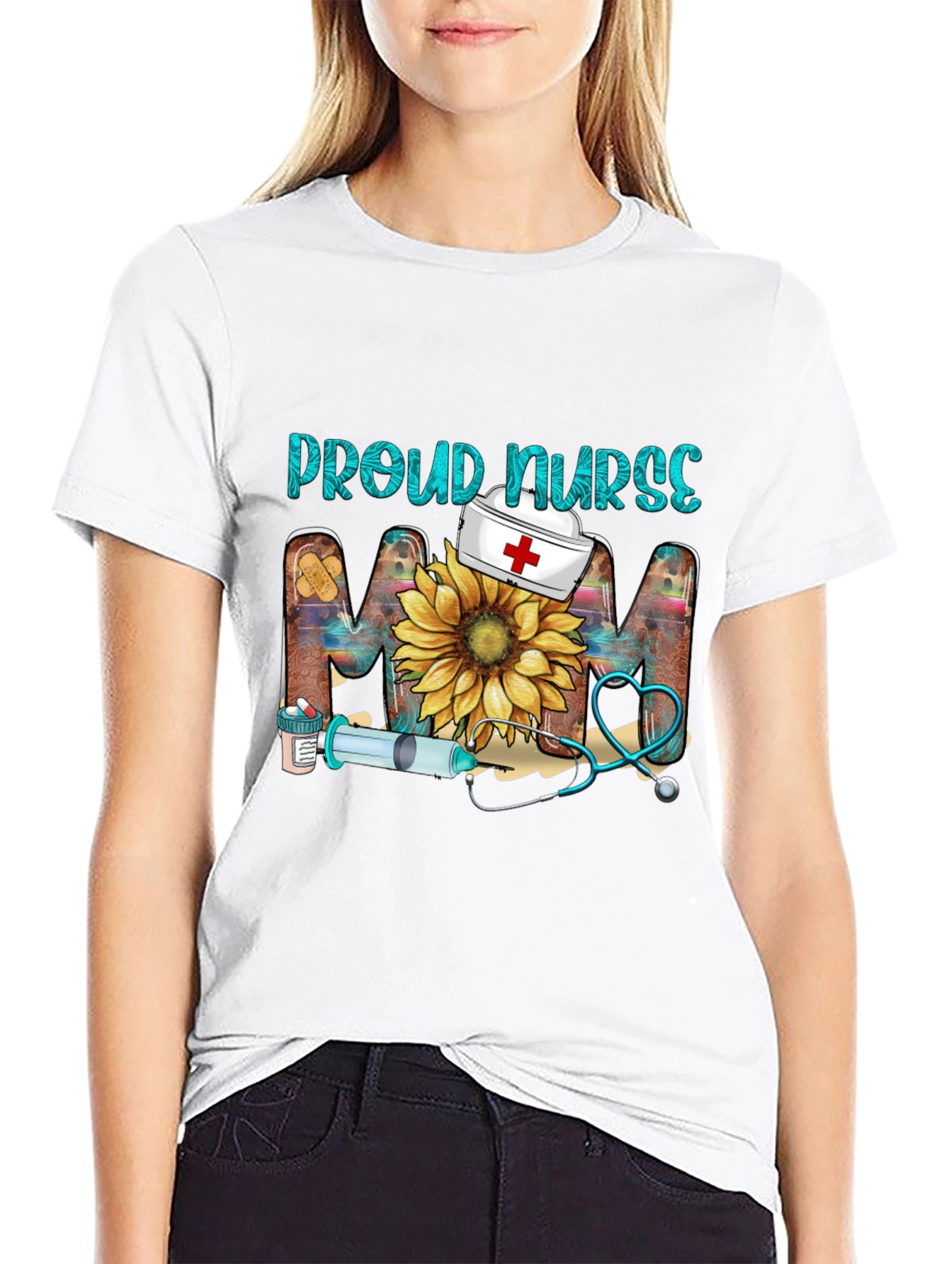 Proud Nurse Mom T-Shirt - Floral Design