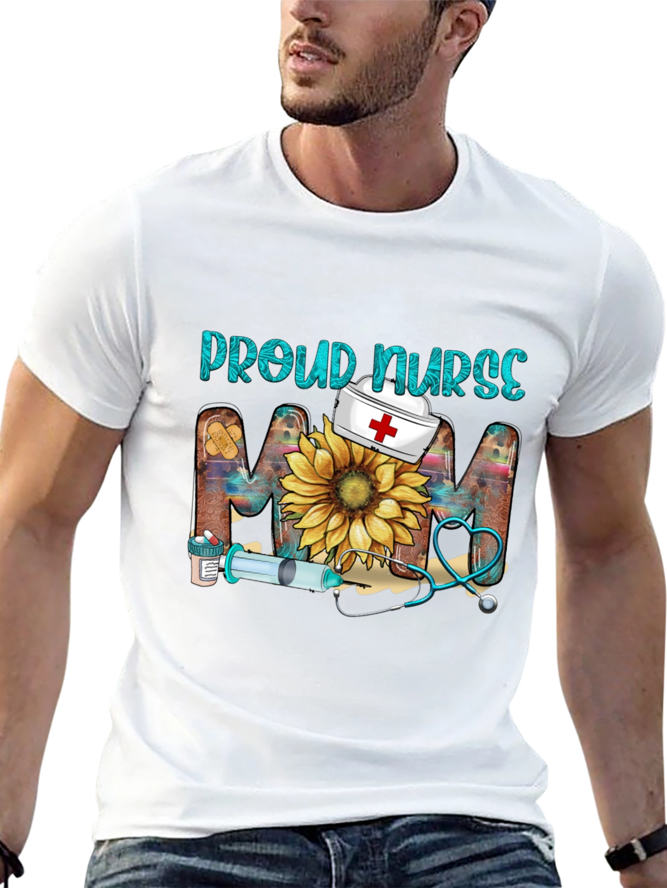 Proud Nurse Mom T-Shirt - Floral Design