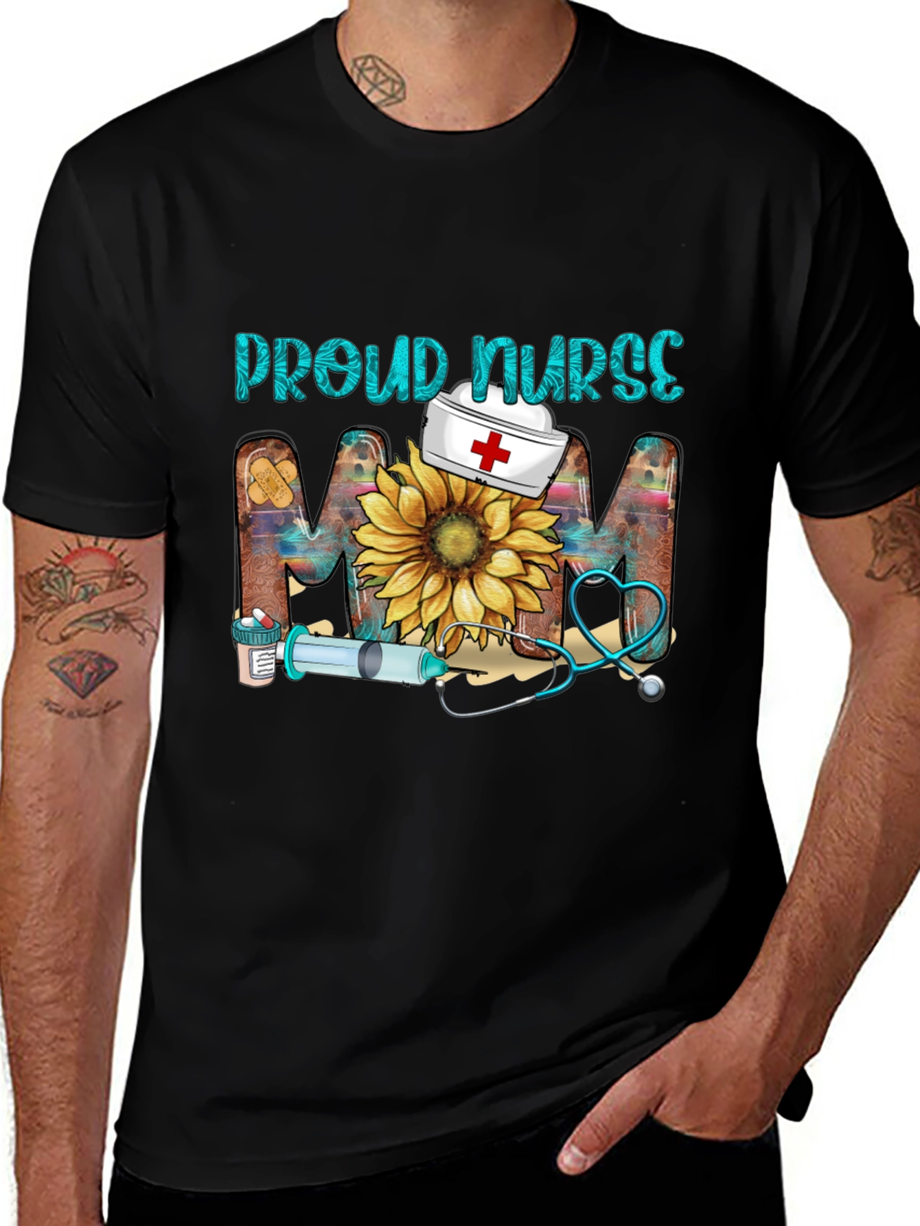 Proud Nurse Mom T-Shirt - Floral Design