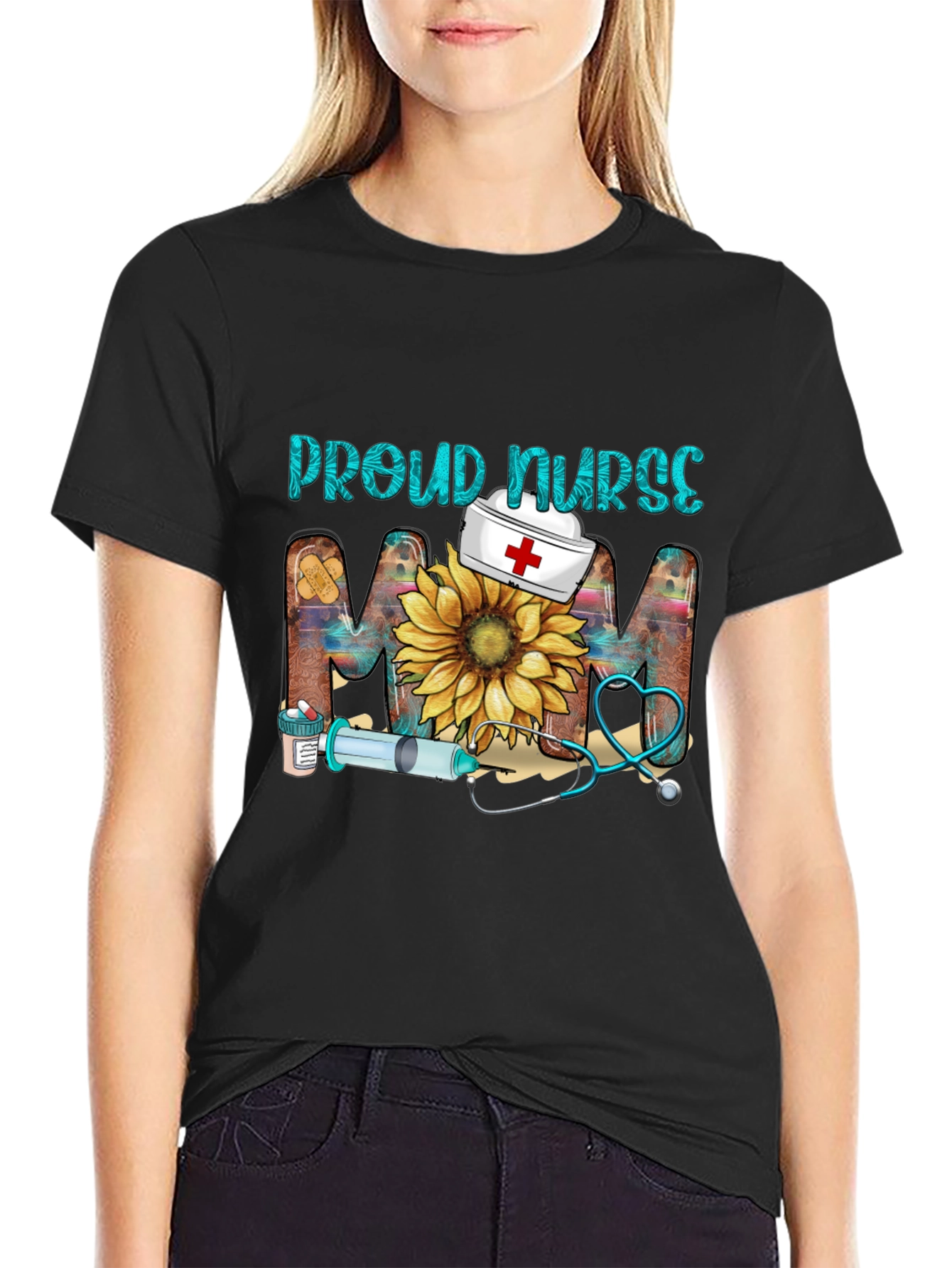 Proud Nurse Mom T-Shirt - Floral Design