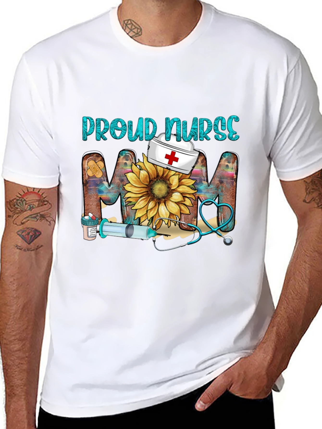 Proud Nurse Mom T-Shirt - Floral Design