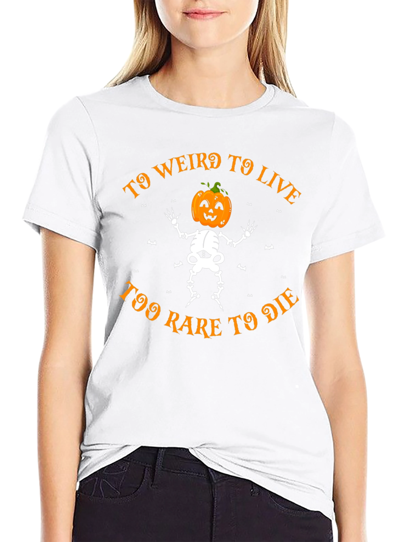 Too Weird to Live Halloween Skeleton Pumpkin Head T-Shirt