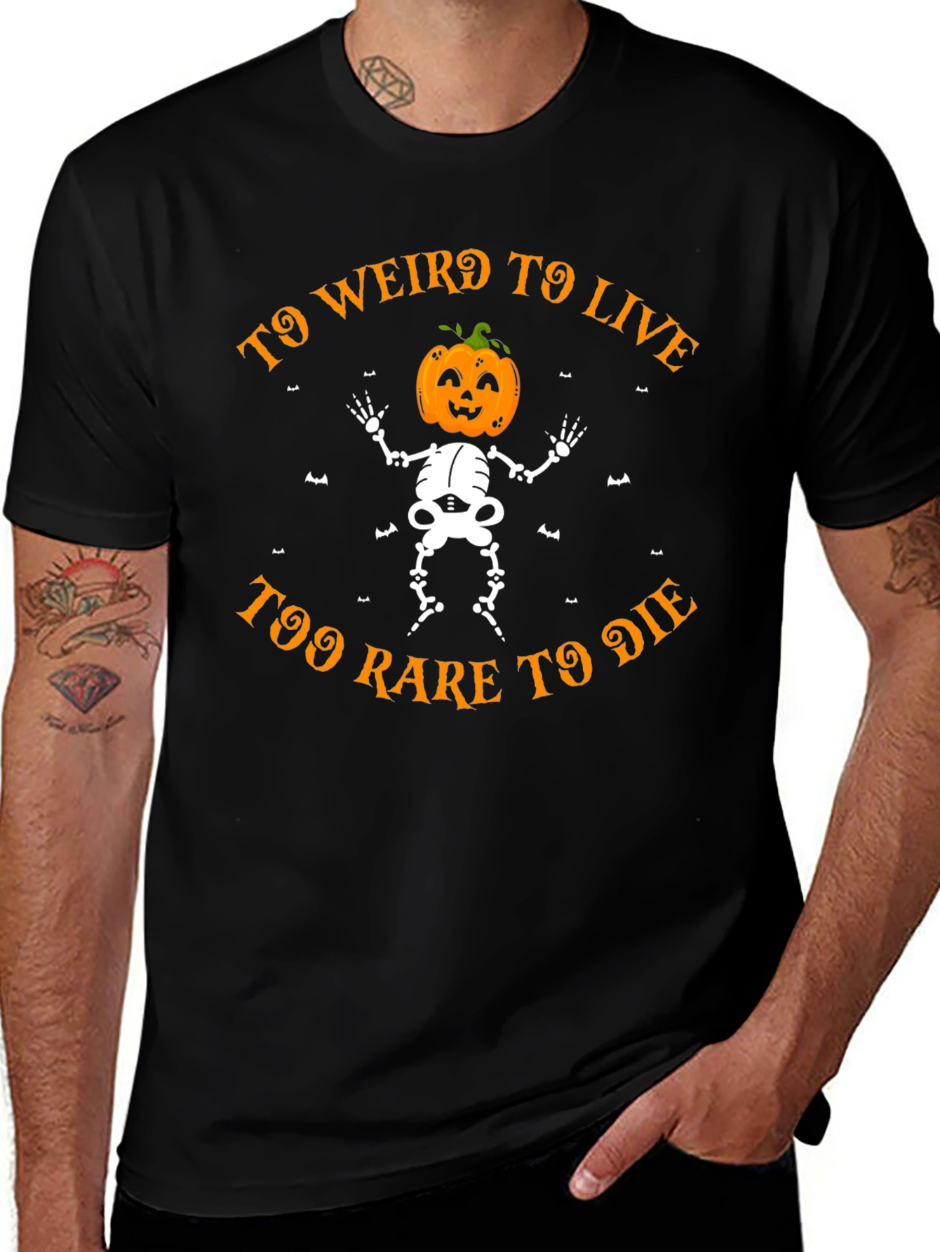 Too Weird to Live Halloween Skeleton Pumpkin Head T-Shirt
