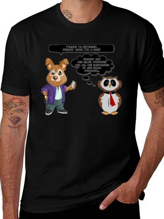 Funny Cartoon T-Shirt - Dog & Owl Email Humor