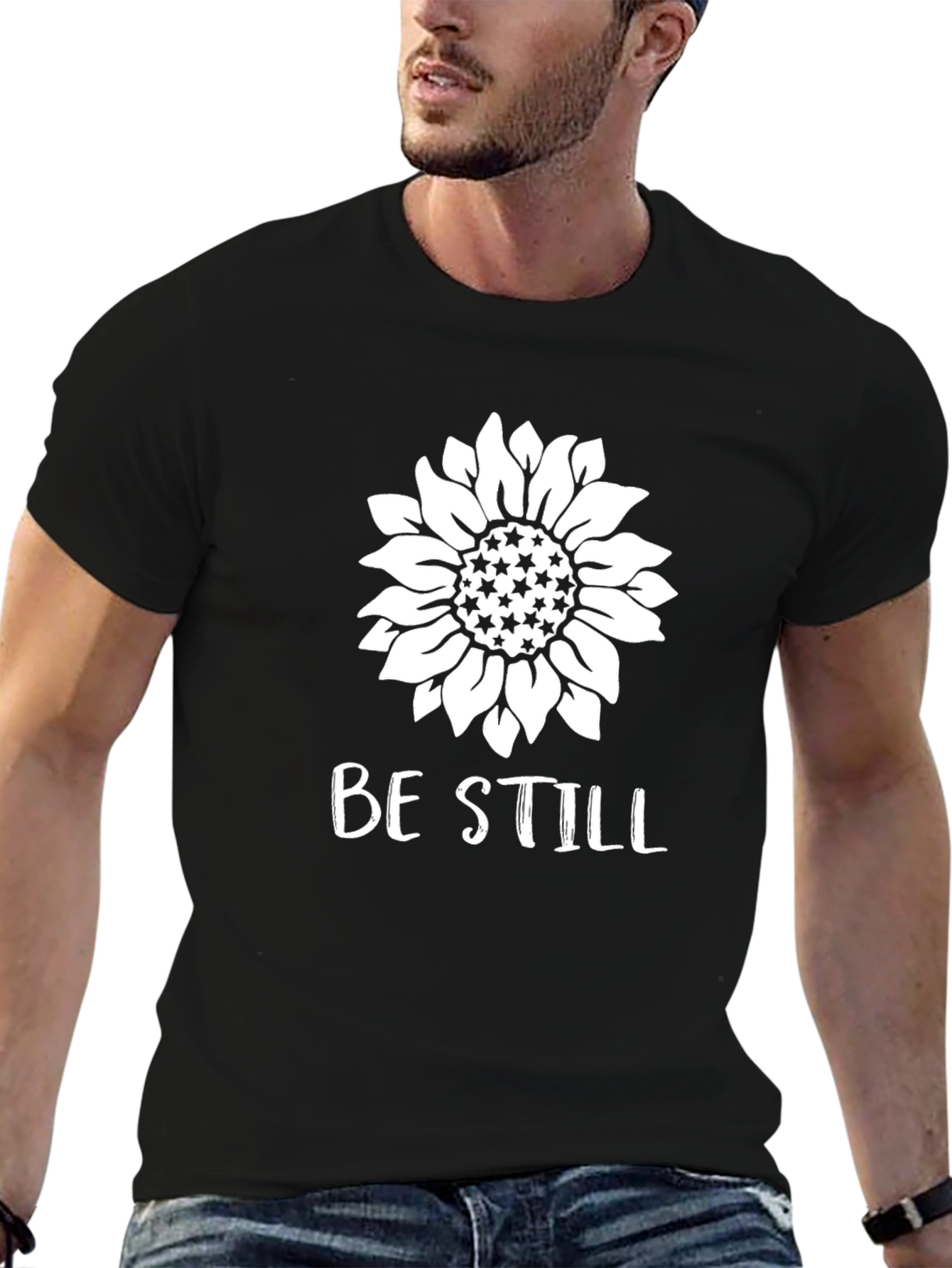 Be Still Sunflower Graphic Tee - Unisex Black T-Shirt