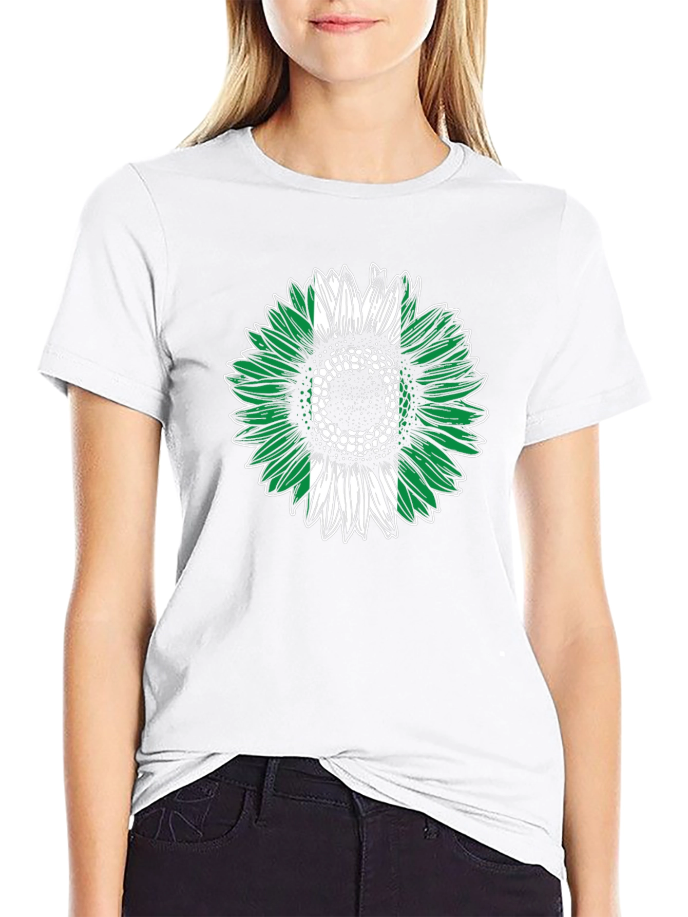 Nigeria Flag Sunflower Graphic Tee - Black T-Shirt