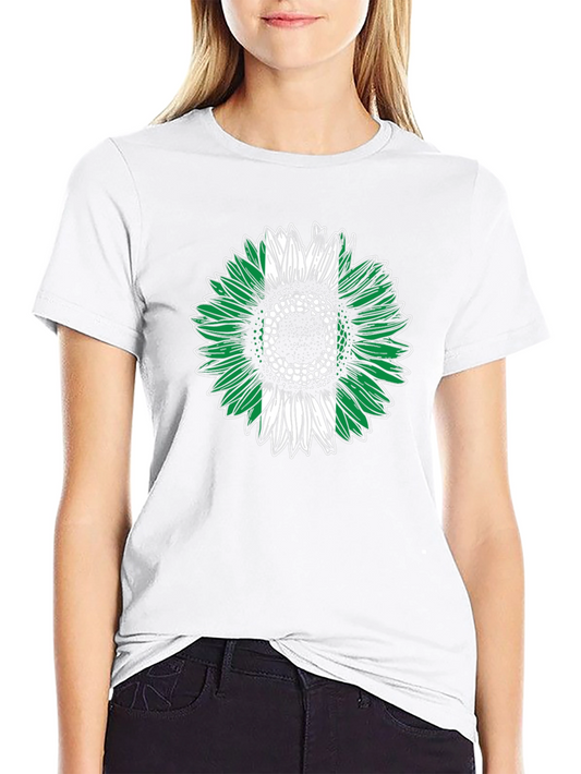 Nigeria Flag Sunflower Graphic Tee - Black T-Shirt