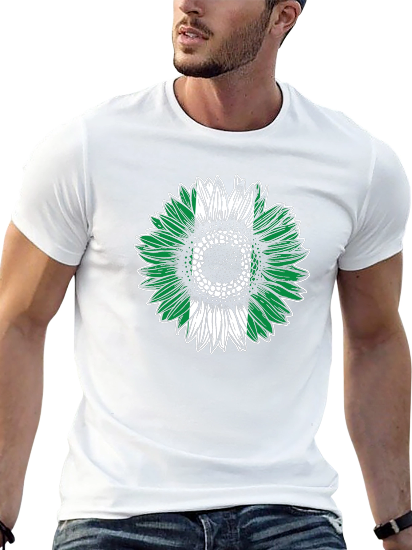 Nigeria Flag Sunflower Graphic Tee - Black T-Shirt