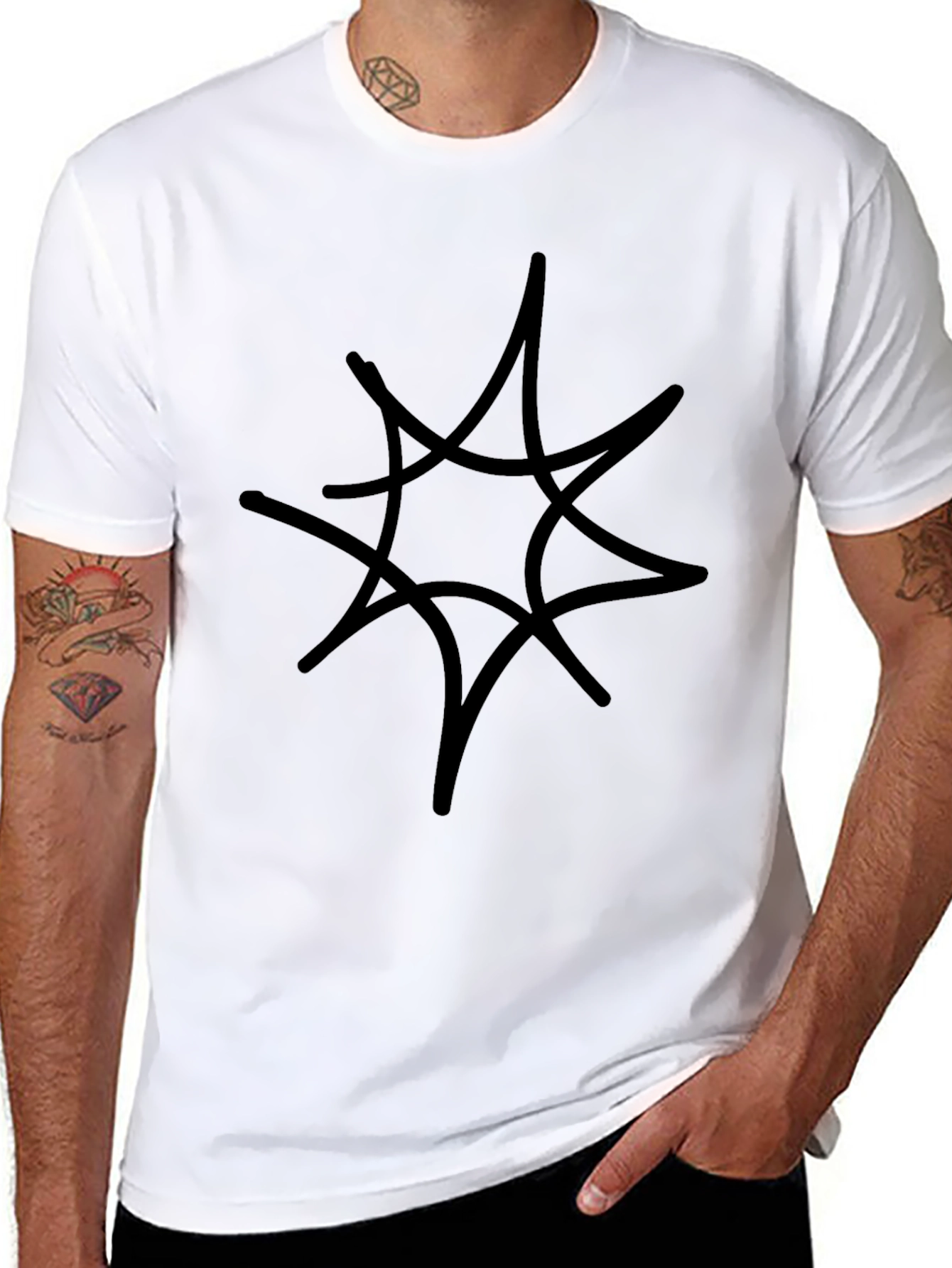 Abstract Starburst Graphic Tee - Black Cotton Comfort