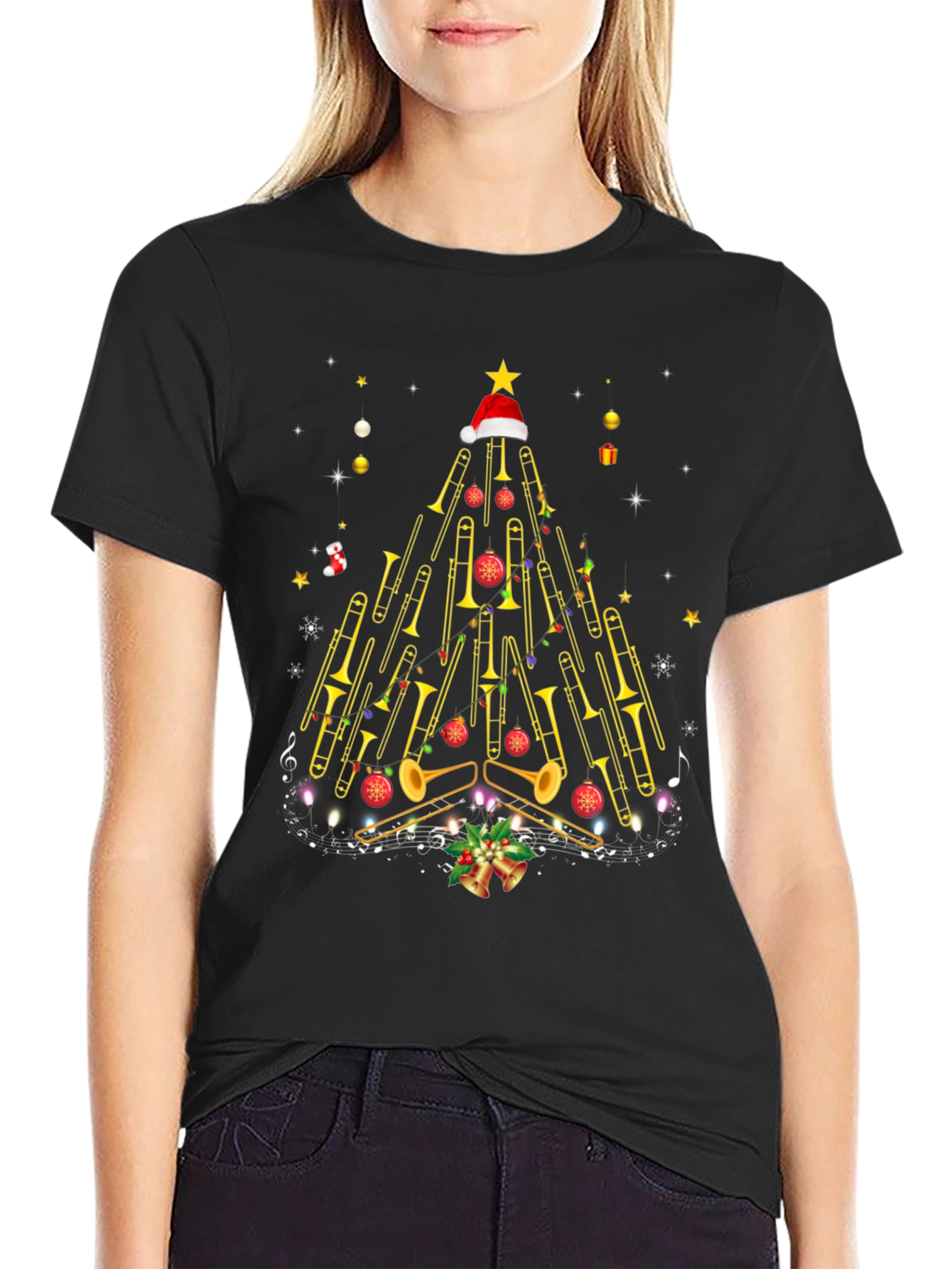 Trombone Christmas Tree Graphic Tee
