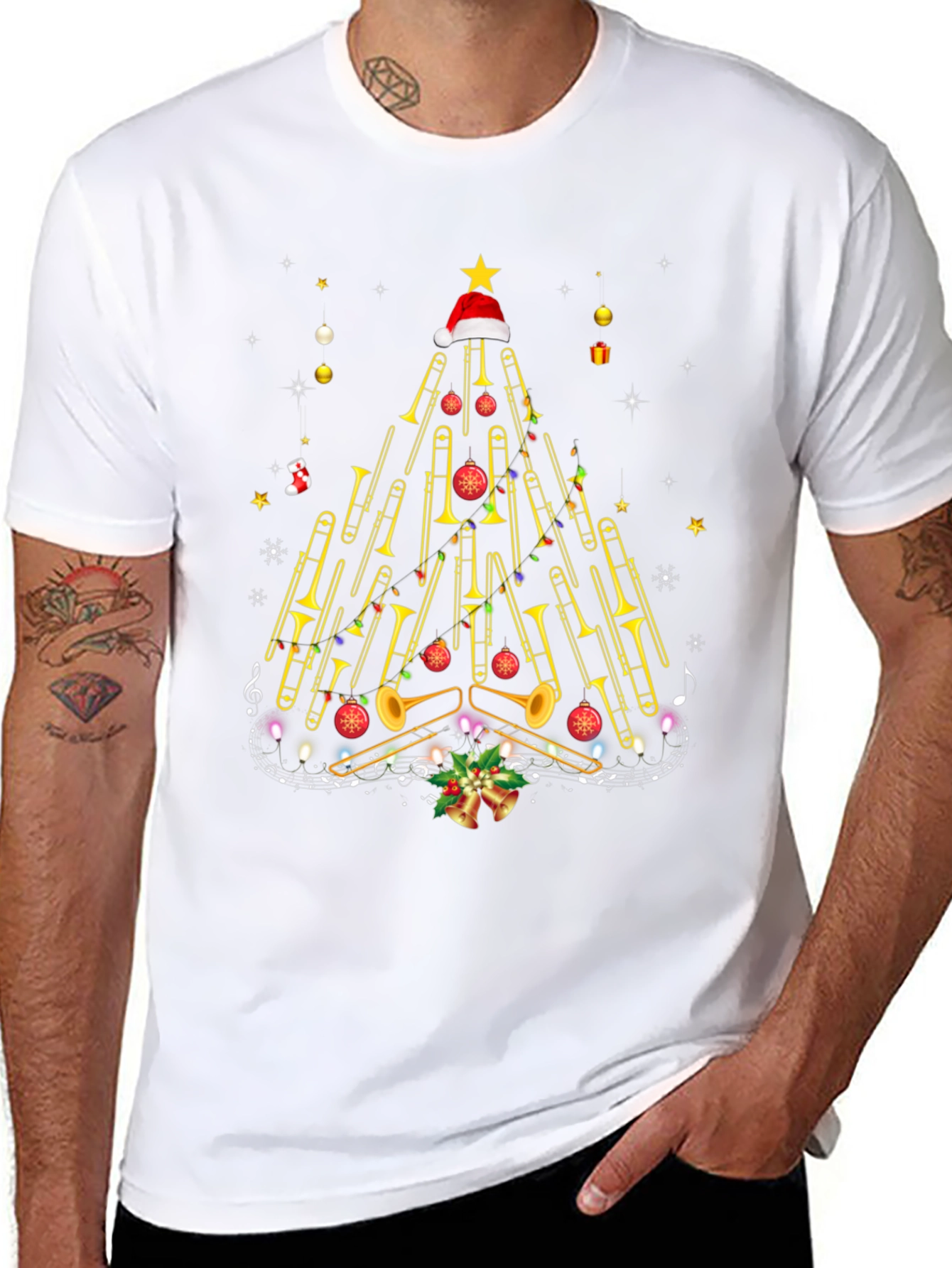 Trombone Christmas Tree Graphic Tee
