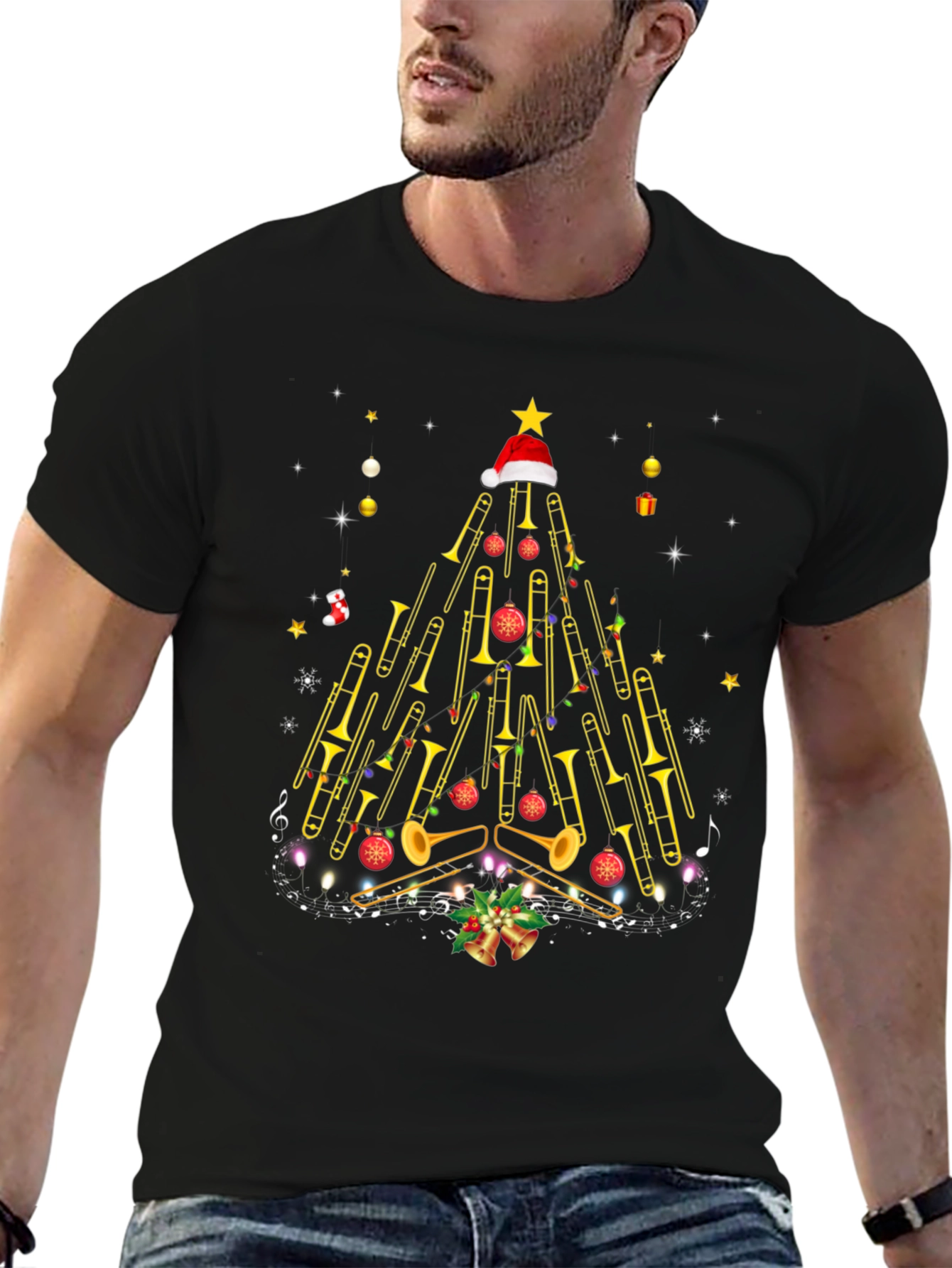 Trombone Christmas Tree Graphic Tee