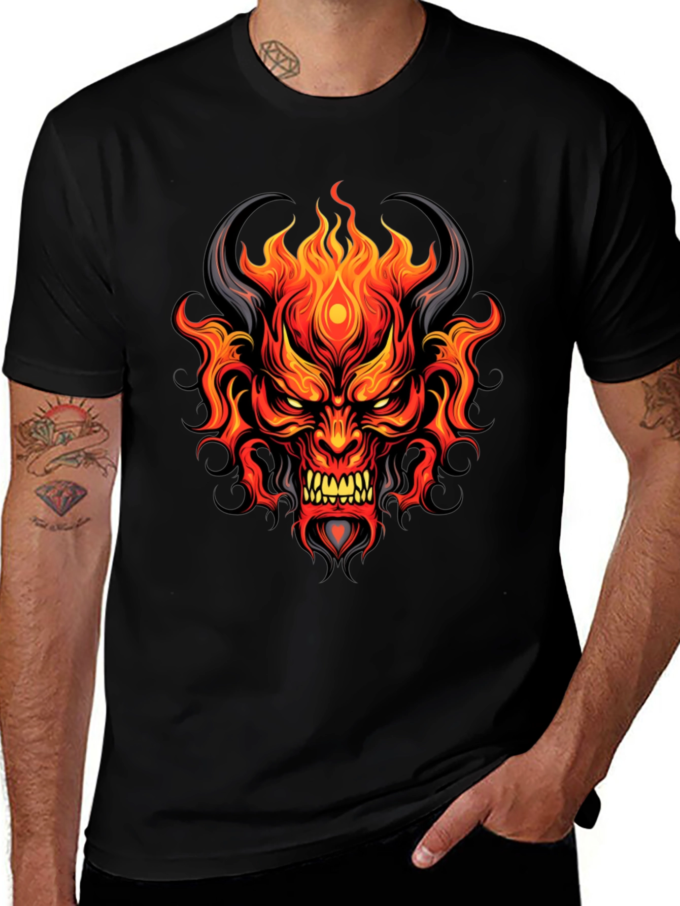 Fiery Demon Graphic T-Shirt - Bold & Unique Design
