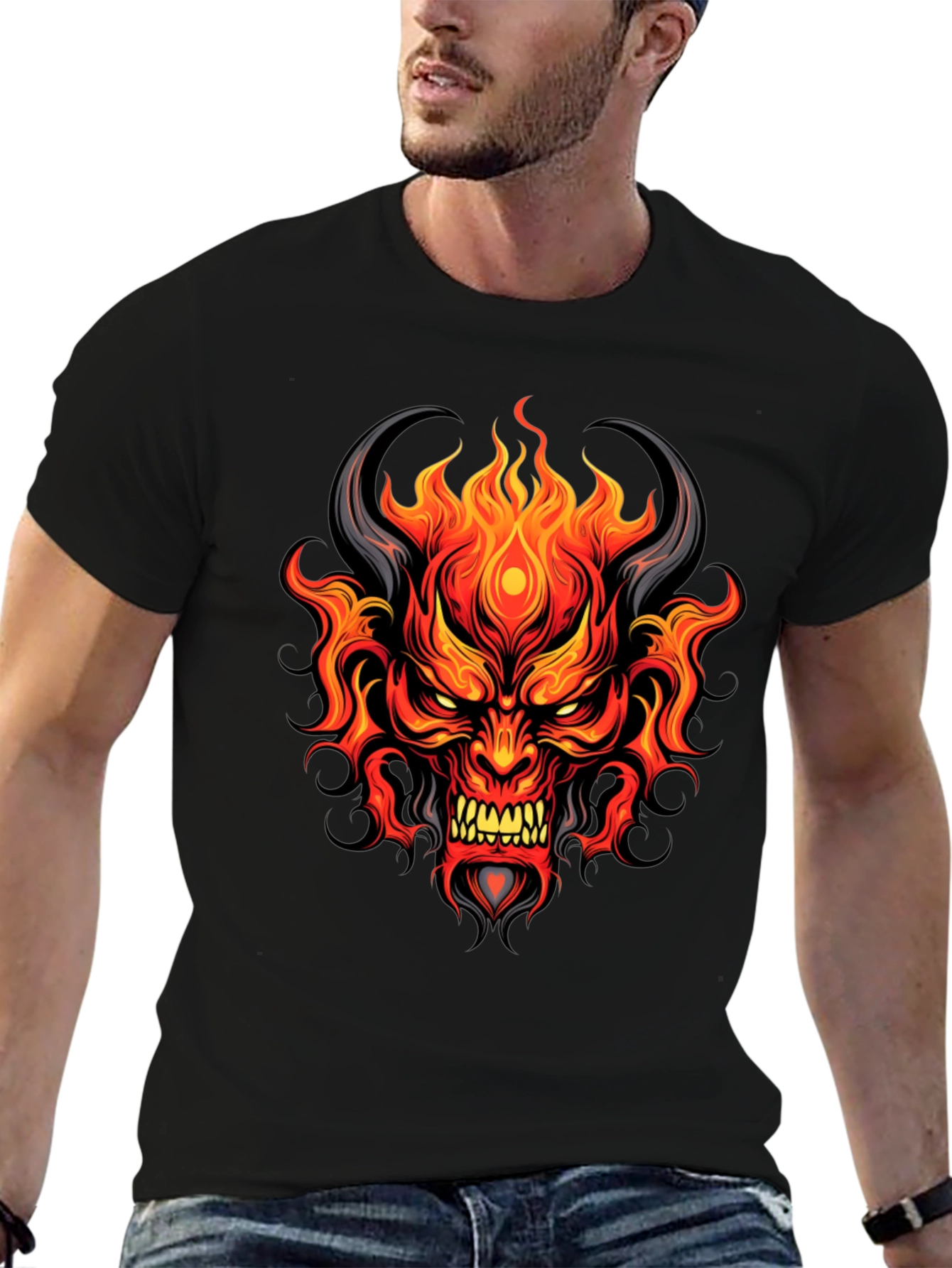 Fiery Demon Graphic T-Shirt - Bold & Unique Design